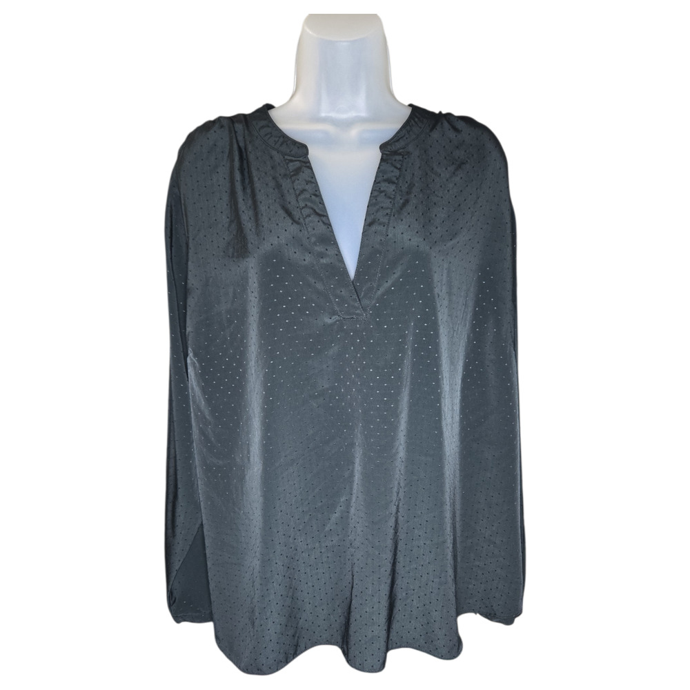 Ava Viv Wom 2X Plus Black Long Sleeve Blouse Everyday Dressy Office Casual Top